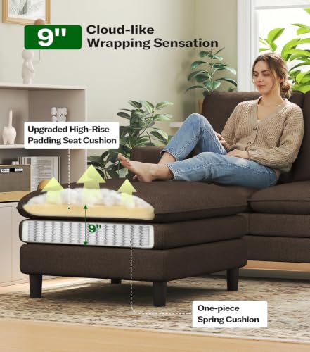 Image of Welzona 3-Layers Cloud L Shaped Couch, 51 inch Teddy Sofa and Loveseat Set | Comfy Teddy Fabric, Washable Covers, Tool-Free Setup, All-wood Cloud Couches for Living Room, Bedroom, Small Spaces, Brown