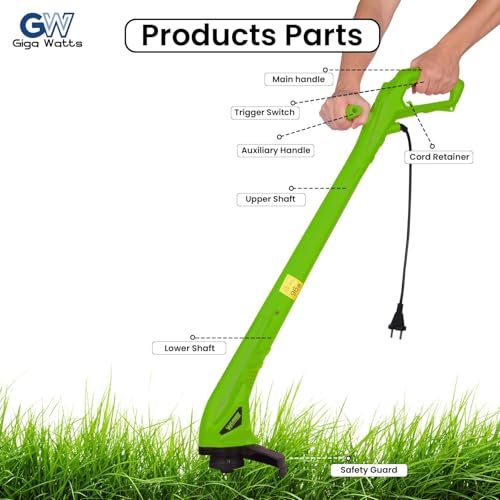 Image of GIGAWATTS 250W Corded Grass Trimmer 22cm Cutting Diameter Portable Electric String Cutter Machine with Twin Line Bump Feed Spool Compatible with 1 mm Trimmer-Line for Lawn Edges Trimming