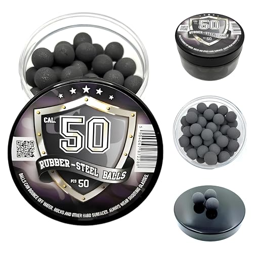 50 pcs Rubber-Steel Balls in 50 Caliber Hard Mix Rubber Steel Balls Paintballs Reballs Resuable Projectiles Powerballs for Self Home Defense Pistols and...
