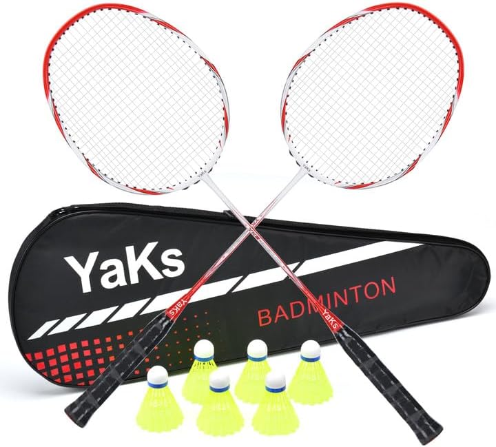 YAKS 2PCS 3U Ful Carbon Professional Uitra Light High Elastic Adult Student Training Badminton Racket Set Durable Type Red
