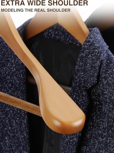 Image of Ginoya Brothers Wide Shoulder Wooden Hangers, Suit Hangers with Non Slip Pants Bar, Smooth Finish 360 Swivel Hook Solid Wood Coat Hangers for Dress, Jacket, Heavy Clothes Hanger. (2)