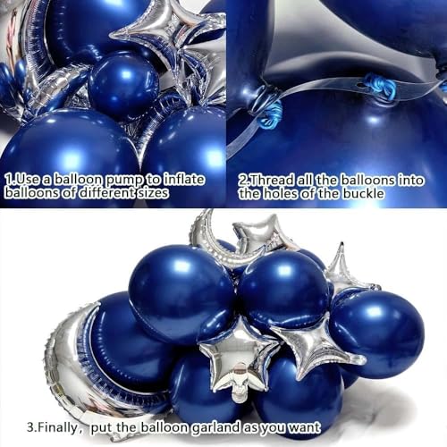 Image of Navy Blue Balloon Garland Arch Kit Double Stuffed Royal Blue Star Moon Balloons for Birthday Baby Shower Over the Moon Prince Graduation Wedding Space Astronaut Galaxy Party Decorations