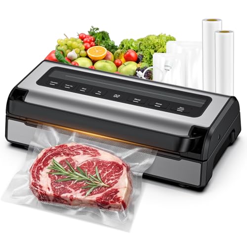 Image of Automatic Food Vacuum Sealer Machine | 180W Kitchen Vacuum Sealer for Dry, Moist & Canister Sealing | Hands-Free Suction Base, Built-in Cutter & Storage | Complete Set with 2 Rolls & 10 Bags