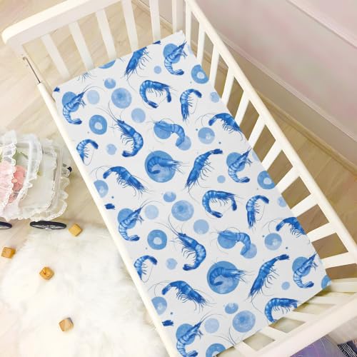 Image of Crib Sheets for Boys Blue Shrimp Bubble Toddler Baby Girl for Crib,Neutral Mini Cribs Sheet Fitted,Cot Mattress 52 * 28 * 9In