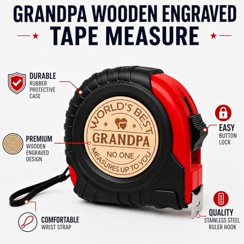 Gifts for Grandpa Personalized Engraved Tape Measure Birthday Fathers Day Gift for Grandpa from Granddaughter Son Woodworking Carpenter Tool Gifts for Men 7.5m/25ft by KAISENLY - Used condition - Image 2