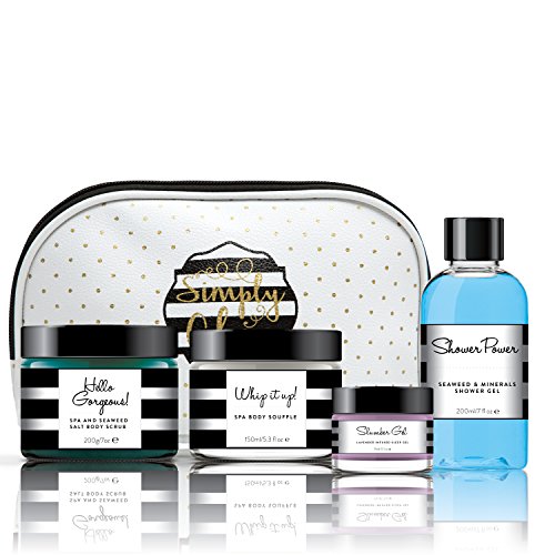 Bath and Body Gift Set Works as the Perfect Gift for Women - 5 in 1 Spa Gift Basket - Natural Body Butter Scrub Shower Gel Sleep Gel in a White Bag - Luxury Ocean Spa Scent