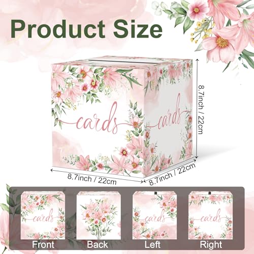 Image of 2 Pack Watercolor Pink Floral Card Box Wedding Card Box Holder Gift Cards Receiving Box for Party Graduation Bridal or Baby Showers, Raffle Ticket Box Money Box for Birthday Party Retirements