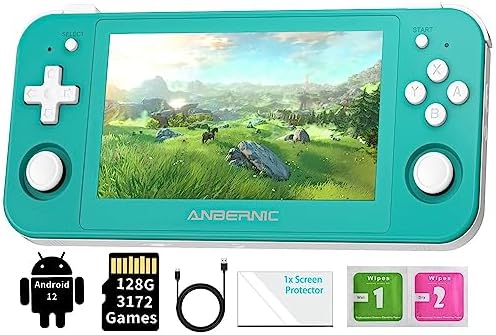 RG505 Handheld Game Console , Android 12 System Unisoc Tiger T618 CPU 4.95 Inch OLED Touch Screen with 128G TF Card 3172 Games Support 5G WiFi 5.0 Bluetooth Google Play Store