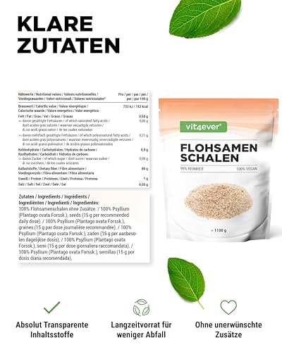 Flohsamenschalen 1,1 kg - 1100 g - Rückstandskontrolliert - 99% Reinheit - Herkunft: Indien - Low-Carb - Ballaststoffreich - Ohne Zusätze - Vegan - Laborgeprüft – Bild 6
