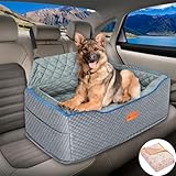 AlfaTok Dog Car Seat Large Size Dog, Washable Large Dog Car Seat, Detachable Memory Foam Pet Car Seat, Dog Booster Car Seat for Large Dogs 60 lbs, with 2 Dog Seat Belt and Dog Blankets