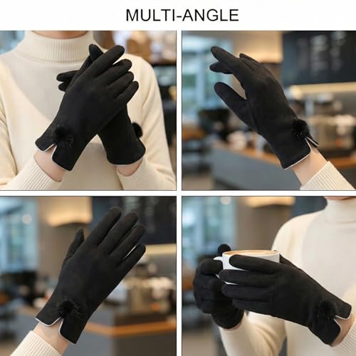 Image of Kraptick Women's Winter Woollen Gloves-Premium Thermal Fleece Lined Touchscreen Hand Warmer Gloves for Cold Weather, Cycling & Driving Soft Fur Cable Knit Elastic Mittens