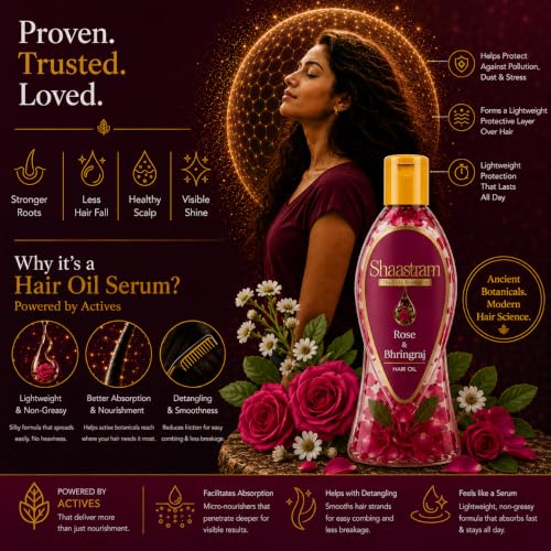 Image of Rose & Bhringraj Hair Oil (works like a serum) with Neem Comb | Leave-On Lightweight Herbal Hair Oil | Fast Absorbing Non-Sticky Formula with Active Botanical Infusion | Deep Nourishment, Frizz Control & Controls pre mature greying| Suitable for Men & Women | 180ml