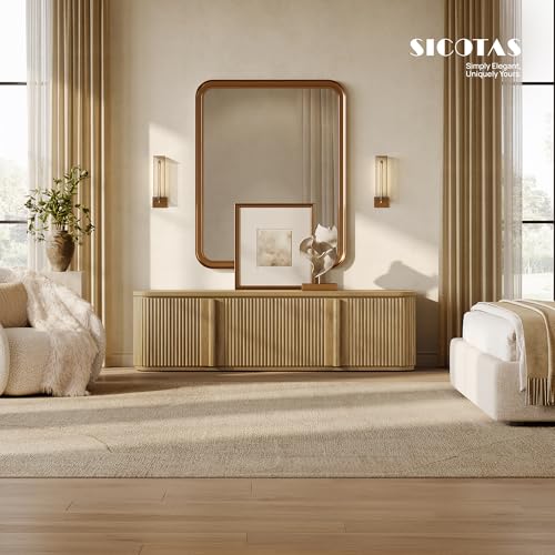 Image of SICOTAS TV Stand for 70 Inch TV : Mid Century Modern Fluted TV Console Cabinet with Storage and Adjustable Shelves, Long Wood Entertainment Center for Living Room, Apartment