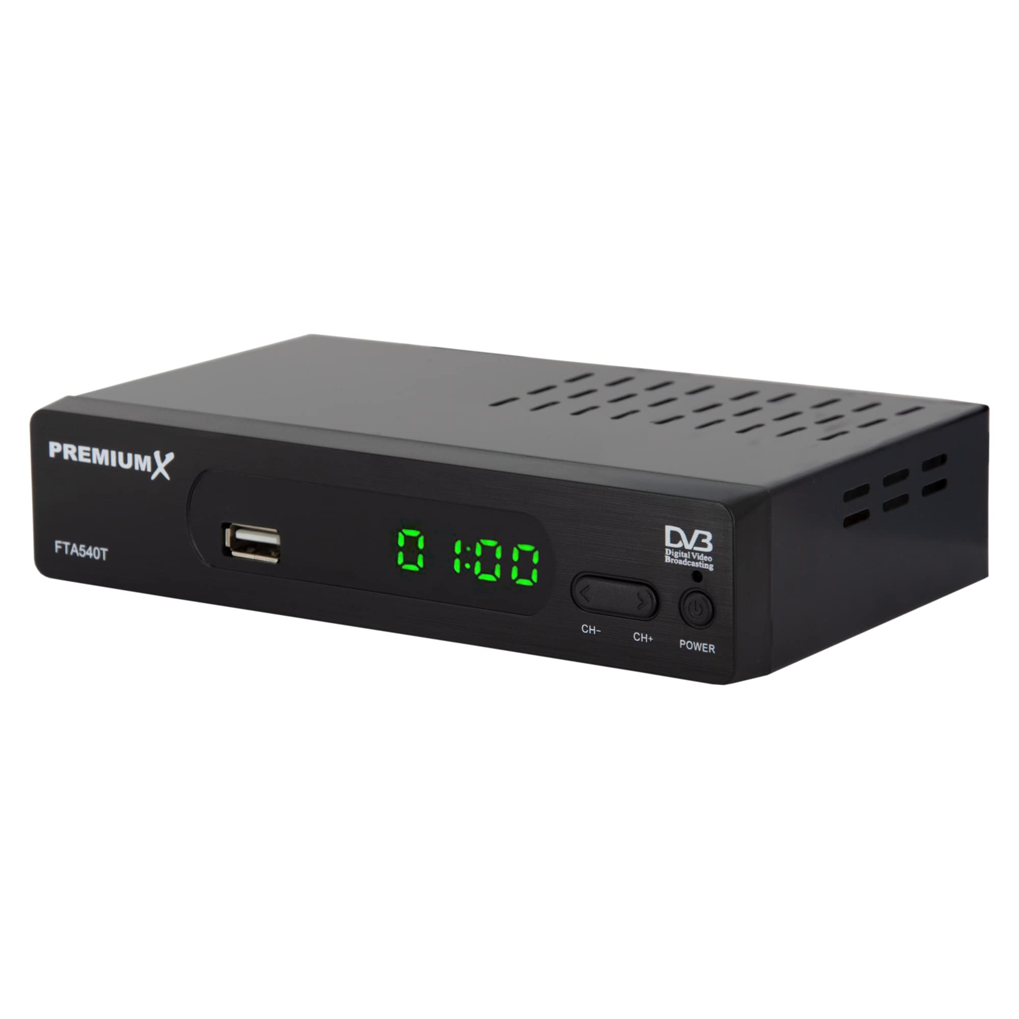 PremiumX FTA 540T Full HD Digitaler DVB-T2 terrestrischer TV Receiver H.265 HEVC | USB Mediaplayer SCART HDMI Antennenkabel | Auto Installation