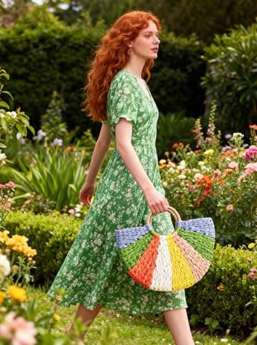 Bolso de mano redondo de ratán tejido para mujer miniatura 7