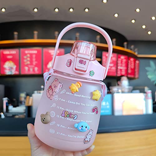 AXLOFO Glitz Big Belly Bottle, Kawaii Water Bottles with Straw and