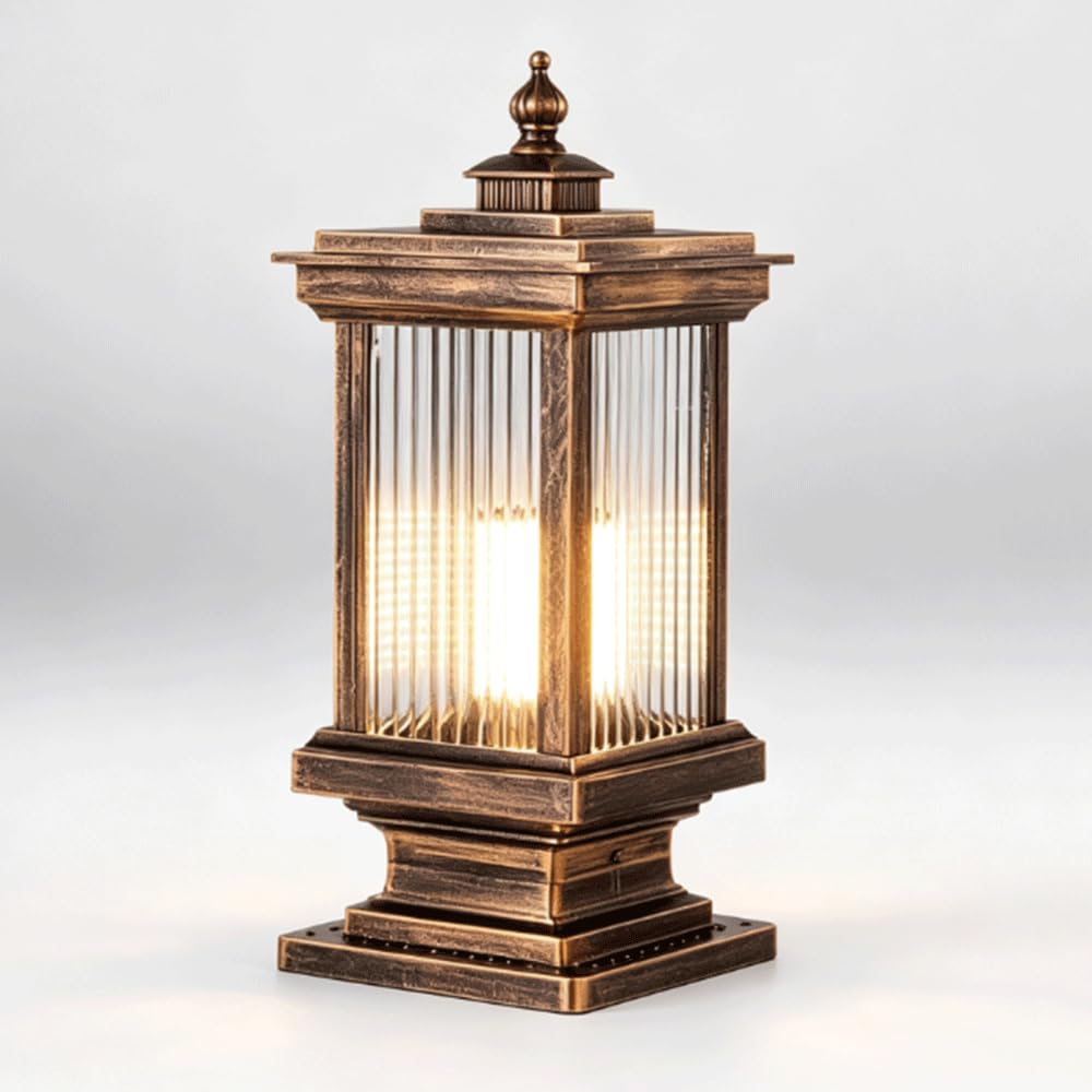 Lampadaire Extérieur Câblé, Corps En Aluminium Moulé, Étanche, Douille E27, Design Rayé, Colonne En Verre Pour Terrasse, Jardin, Porche, Portail, Cour Et Aménagement Paysager.