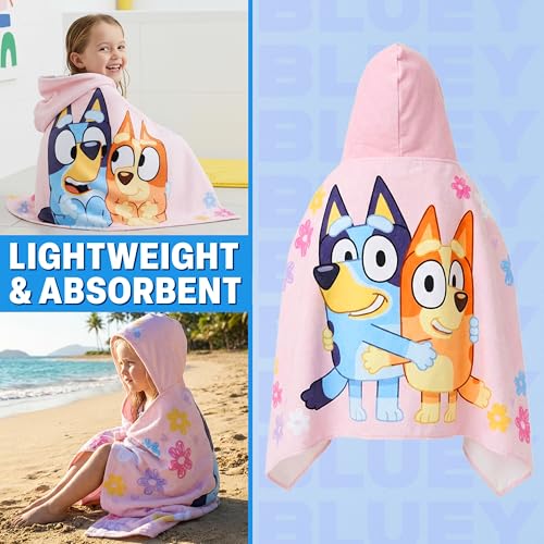 Image of Get Trend Bluey Bath Towels with Hood for Girls, Soft Absorbent Cotton Beach Towel, Swimming Pool Hooded Poncho, Shower Bath Travel Cozy for Girls Ages 2-6 (Pink Bluey)