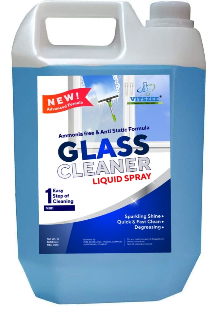 VITSZEE Glass Cleaner | surface Cleaner | 4X More Shine with Shine Boosters | Household Cleaner | Cleaner For Mirror | Spray Bottle | 5L