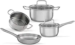 Brinox - Jogo de Panelas Aço Inoxidável Fundo Triplo 4 Peças Jasmin com Indução - Inox