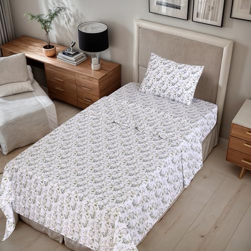 RUVANTI 100% Cotton Twin XL Sheet Sets, 3 Pieces, Soft & Breathable Percale Weave Bedding, Deep Pocket 16", Hotel Standard, Crisp Cool Feel, Durable, Perfect Size Floral Sheets, Heritage