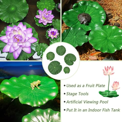 SYEYCW 10 Stück Künstliche Teichpflanzen, Schwimmende Seerosenblätter Kunststoff Teich Ornamente, 5 Größen Realistische Seerosenblätter, für Haus Garten Teiche Pool Aquarium Landschaft Dekoration