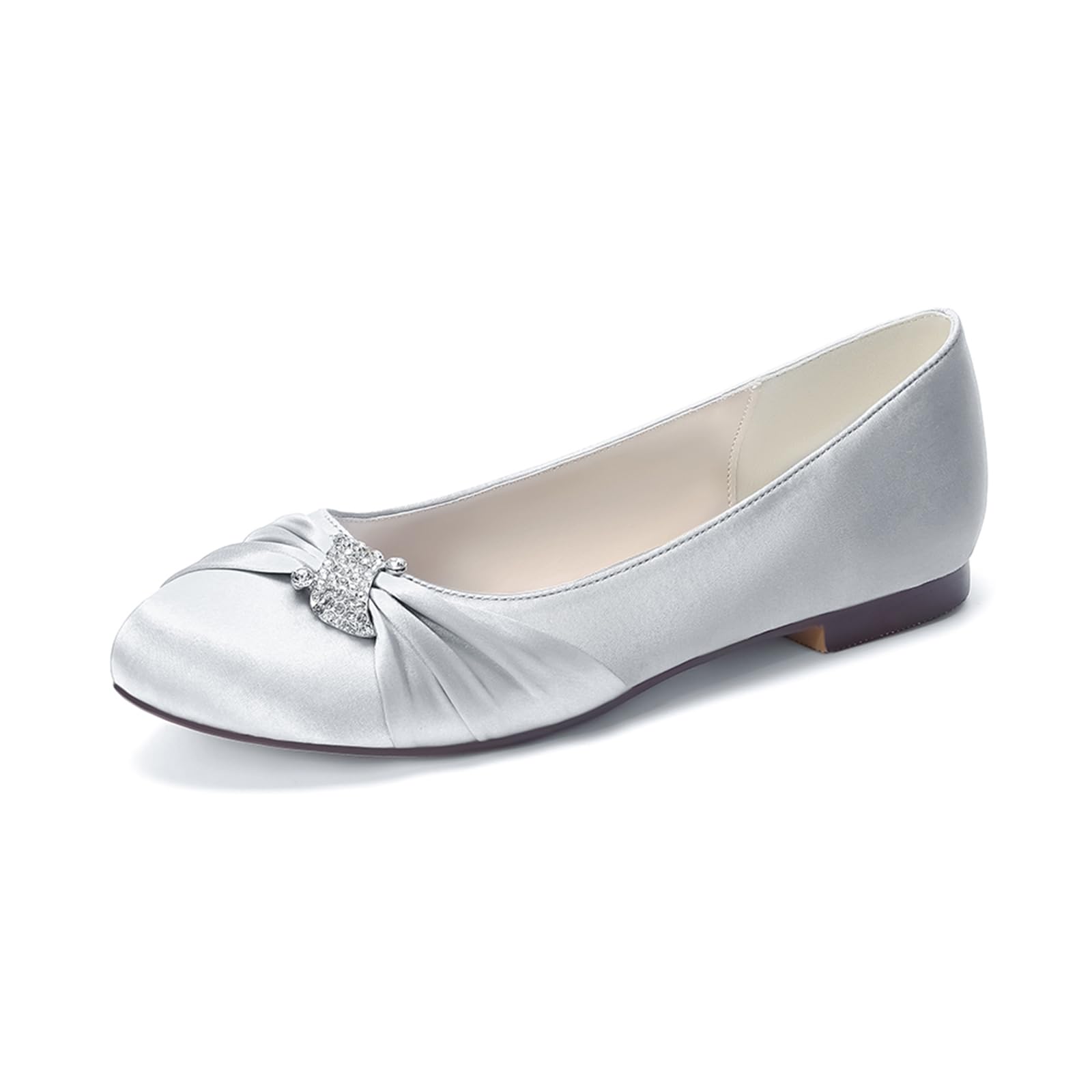 Damen Runde Zehe Satin Hochzeit Flats Für Braut Slip-On Ballerina Flats Niedriger Absatz Abendschuhe Für Brautjungfer