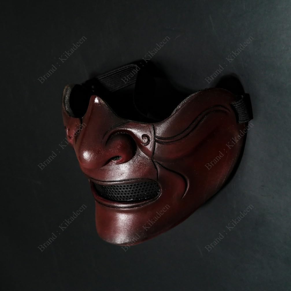 Airsoft Mask, Samurai Mempo Paintball Tactical Half Face Mask Oni Costume Japanese Ronin Halloween Cosplay Movie Party Props MA212