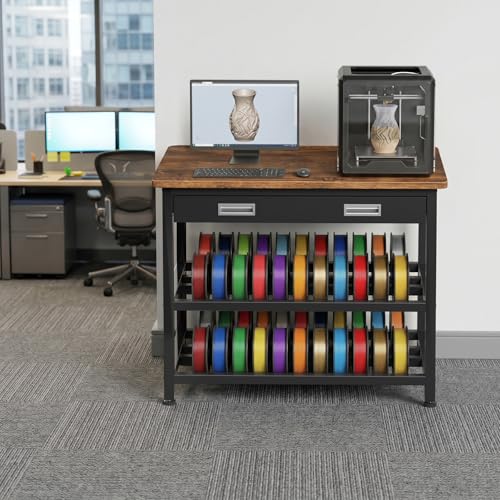 Image of Heavy Duty 3D Printer Stand with Storage, 3D Printer Table with Metal Drawer,Sturdy 3-Tier Metal 3 D Printing Desk for 3 D Printers,Brown
