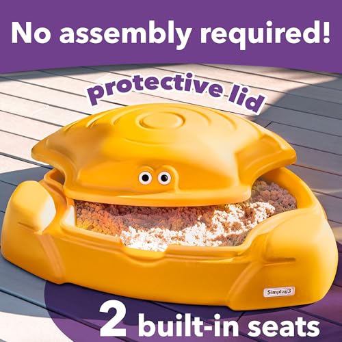 Image of Simplay3 Coastal Crab Fully Assembled Sandbox for Kids, Toddler Outdoor Sand Box with Lid for Playground, Backyard, Ages 1.5 to 5 Years, Made in USA, Cheddar