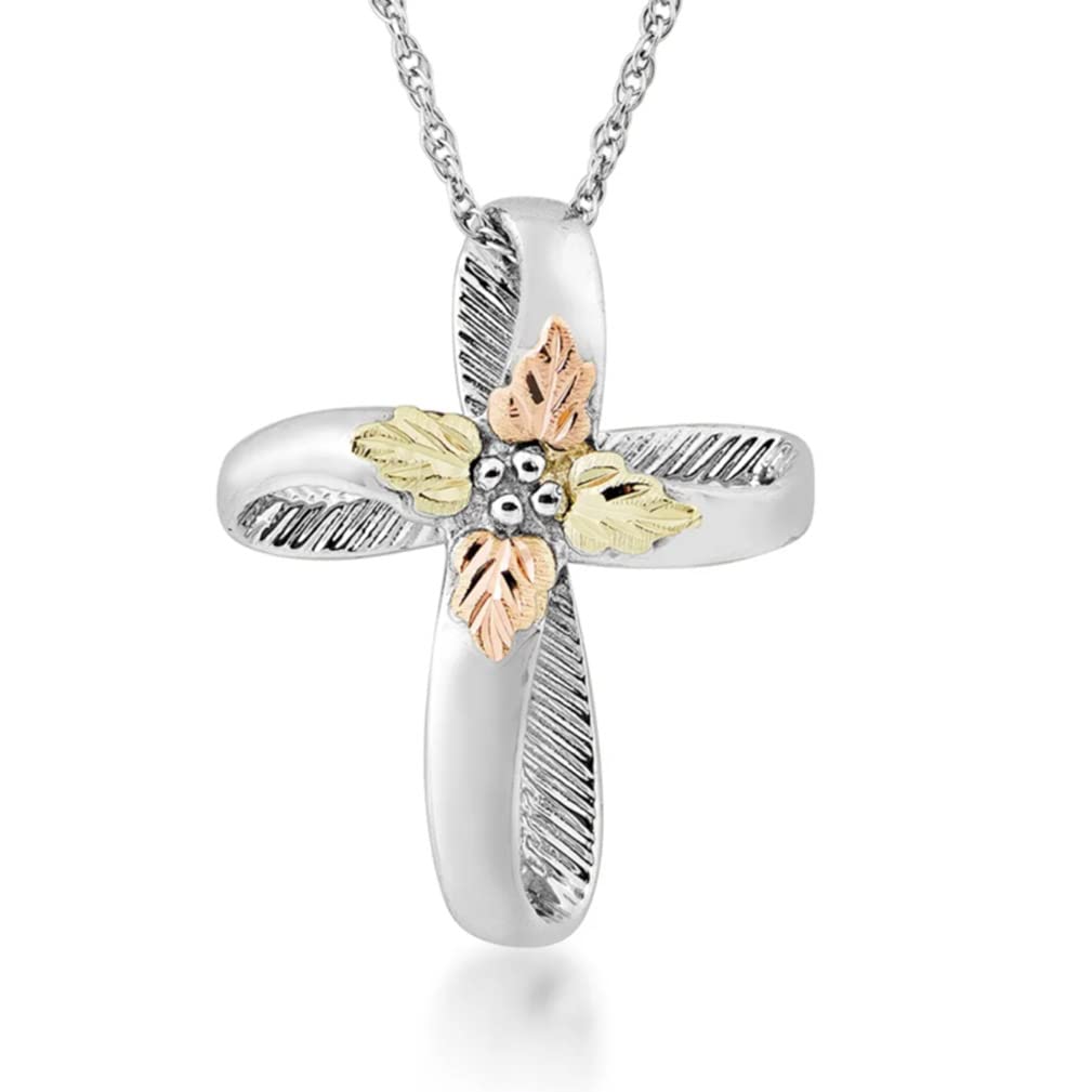 Black Hills Gold JewelryInfinity Cross Pendant Necklace, Sterling Silver, 12k Green and Rose Gold Black Hills Gold Motif, 18''