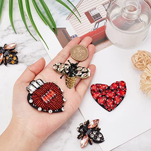 GORGECRAFT 6 Pieces Beaded Rhinestone Patches Heart Bee Shape Crystal Applique Sewing Fabric Patches for Jeans Jackets Clothes Shoes Scrapbooking Handbag DIY Decoration Crafts - Image 3