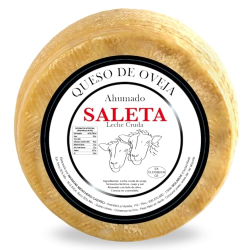 Amaisso® Queso Curado Ahumado Entero de oveja Gourmet (2,2 Kg) | Elaboracion Artesana Tipo Queso manchego | Ahumados | Quesos de leche de oveja Saleta | Caja Gourmet para regalar