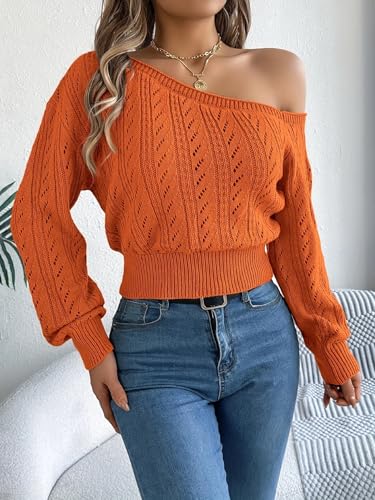 Women's Off-Shoulder Crop Sweater, Long Sleeve, Hollow Transparent Design2
