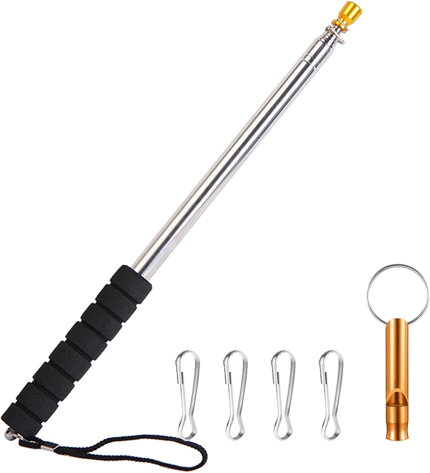 9.8ft Telescopic Flag Pole,Stainless Steel Handheld Portable Extendable Retractable Flagpole with Anti-Slip Grip,Clips,Whistle,Collapsible Telescoping Flag Pole Pointer for Tour Guide,Festival (Black)