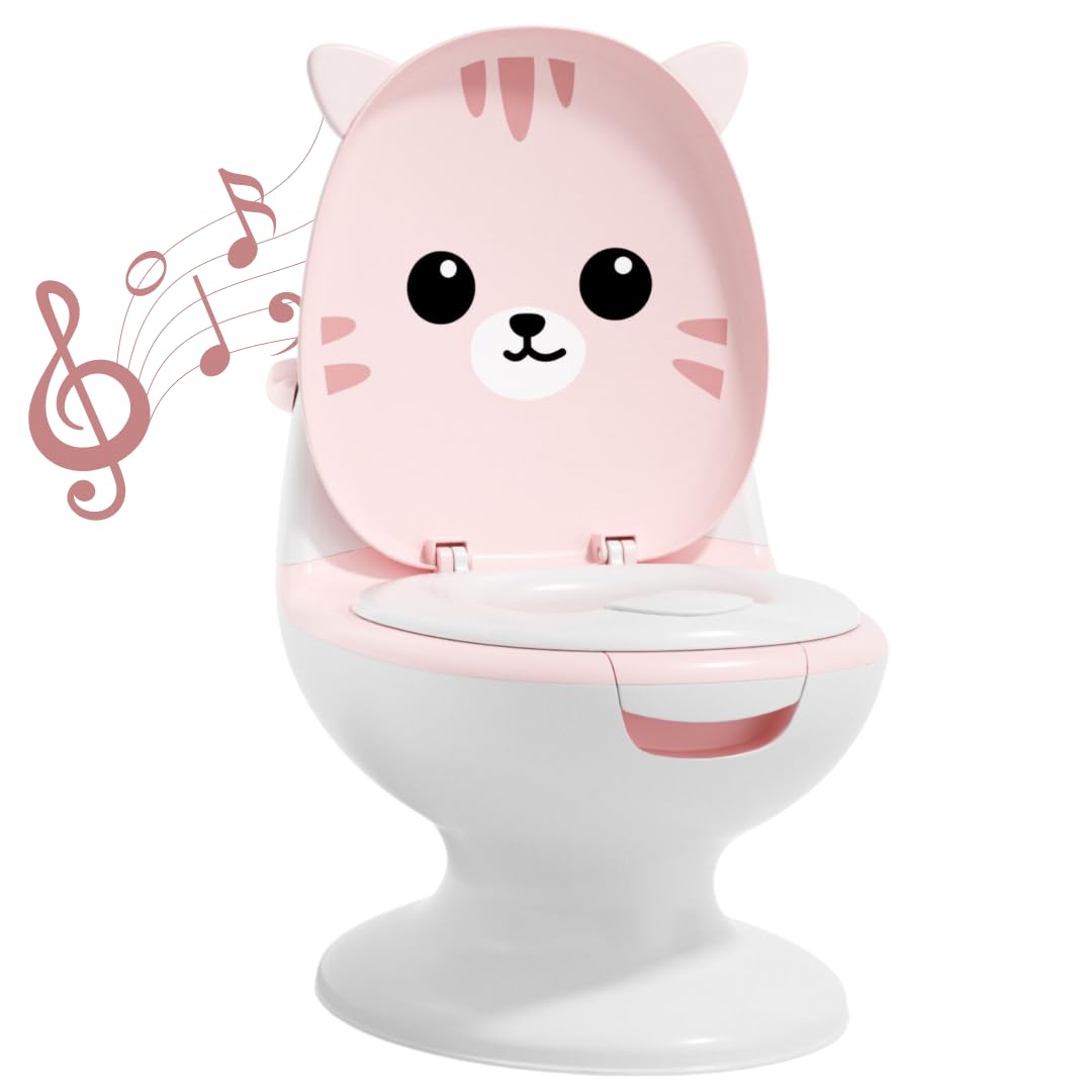 Pot bébé toilette Chat | Vrai bruit de chasse d'eau | Apprentissage proprété | Toilette enfant | Animaux (Rose)