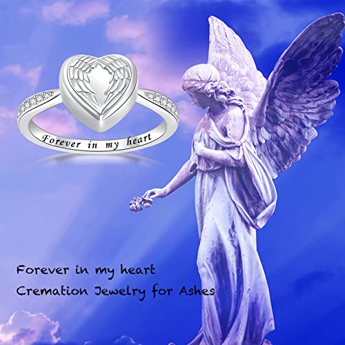 Angel Wing Heart Cremation Ring for Women - 925 Sterling Silver Holds Loved Ones Ashes Rings for Pet Human Ash2