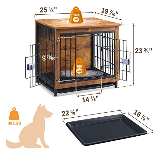 Aaculpet Dog Crate Furniture Side End Table Wooden With Thicken Solid Poles, Flip Top Indoor Dog Kennel With Double Doors For Small Dogs, Removable Tray, Rustic Brown #TOP5