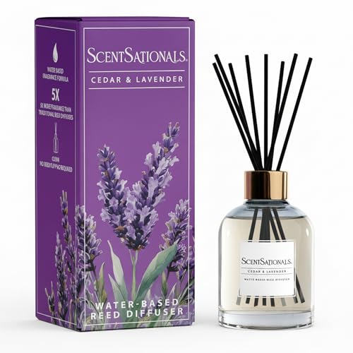 ScentSationals Water-Based Reed Diffuser - Cedar & Lavender - 5 FL OZ Aromatherapy Reed Diffuser