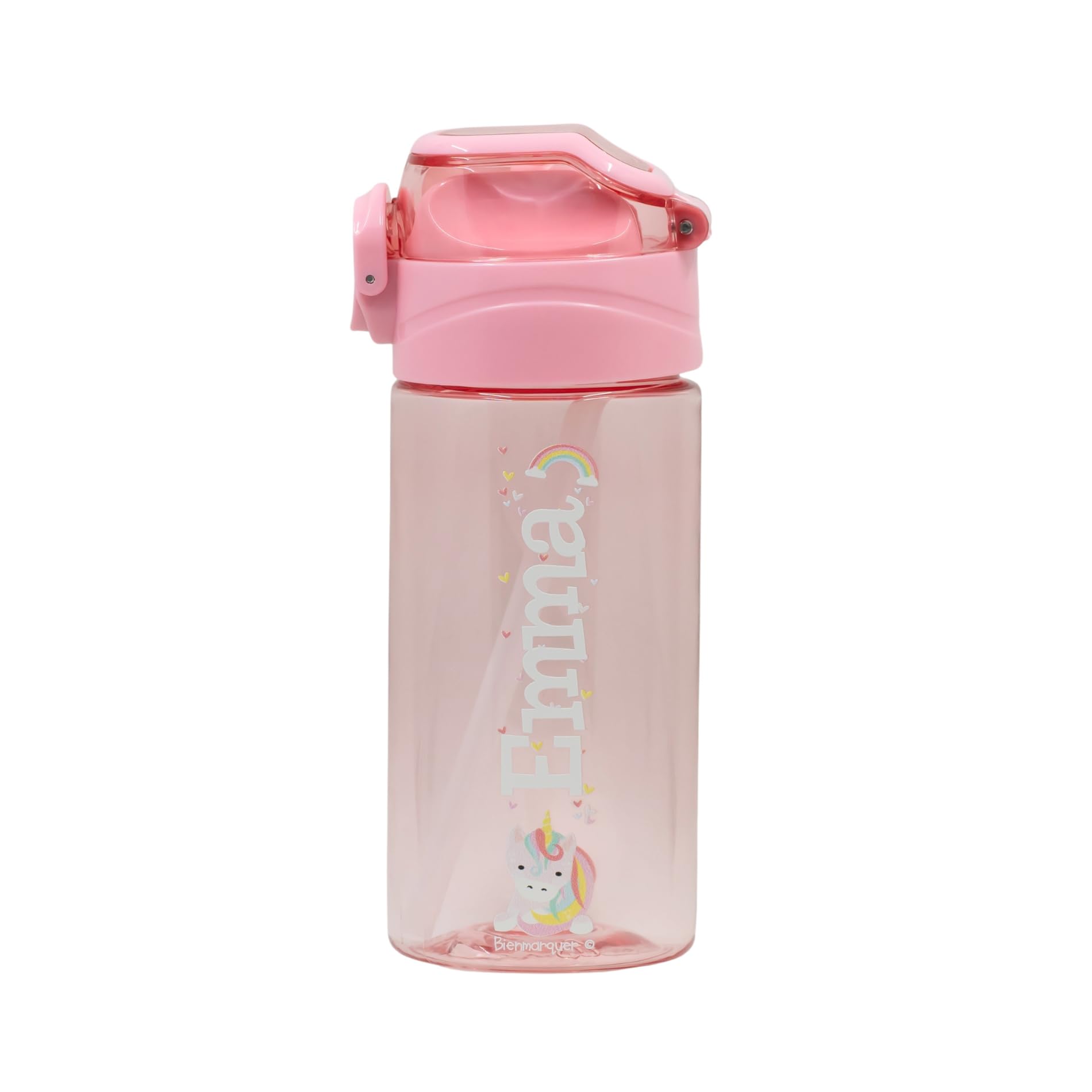 EASY2NAME Personalised Drinking Bottle for children – leak-proof children's drinking bottle with straw – 100% BPA-free – robust bottle for boys and girls – dishwasher safe – 450ml - (Light Pink)
