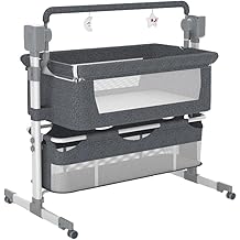Electric Bluetooth Smart Next to Me Crib, Bassinet Cradle with Lullaby Music, Baby Bedside Crib for Newborn, Baby Co-Sleeper Cot with Mattress, Remote and 5 Swaying Gears MG601-Grey