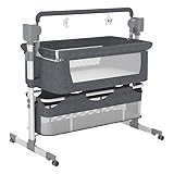 Veitoalioy Electric Bluetooth Smart Next to Me Crib, Bassinet Cradle with Lullaby Music, Baby Bedside Crib for Newborn, Baby Co-Sleeper Cot with Mattress, Remote and 5 Swaying Gears (MG601-Grey)