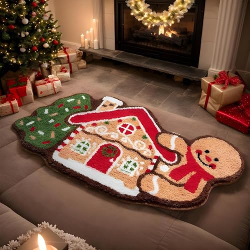 DAWCBVJQ Gingerbread House Doormat, Gingerbread Christmas Welcome Mat, 120x50 Cm Ginger Bread House Welcome Door Mat, Non-Slip Winter Rug Door Mat, Easy-care Bedside Blankets For Home Bedroom