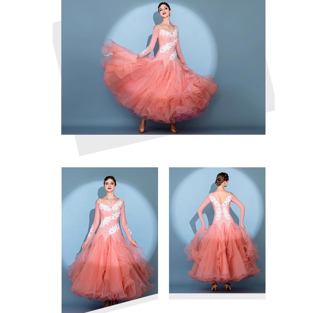 JRUIA Abbigliamento da Competizione per Il Flamenco da Donna Abbigliamento Professionale per Il Ballo Standard Nazionale Costumi da Valzer E Tango Ricamati Abiti da Ballo da Sala