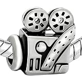 EvesErose Antique Silver Tone 'Movie Projector' Theater Art written Story Bead Charm Bead Fits Authentic EvesErose Chamilia Troll Pandora European Bracelet & Necklace Snake Chain Compatible