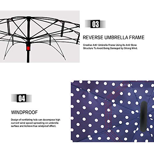 Image of MRTLLOA Double Layer Inverted Umbrella with C-Shaped Handle, Anti-UV Waterproof Windproof Straight Umbrella for Car Rain Outdoor Use (N-Red Dot)