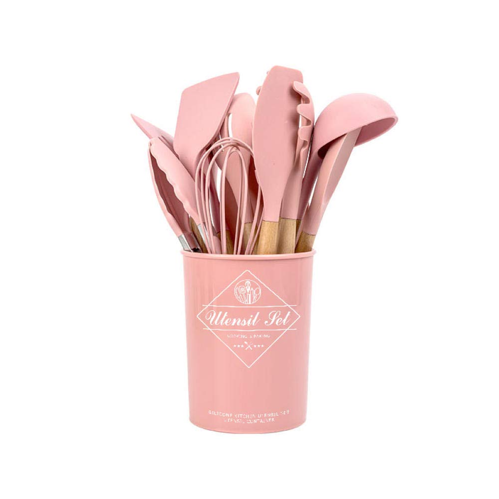 Kitchen Utensil Sets with Hooks, 12 Pieces Silicone with Wooden Handle Sets, Heat-Resistant & Nonstick Spatula Turner Cooking Tools - Premium , Non-Slip