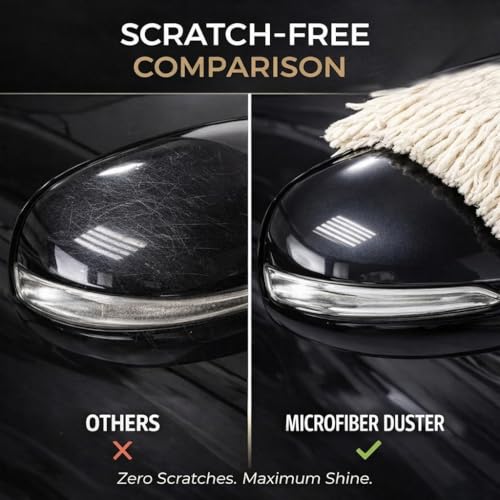Image of Microfiber Car Duster with Handle, Wax-Coated Cotton Strands Cleaning Brush with Storage Cover (Wax Coated)