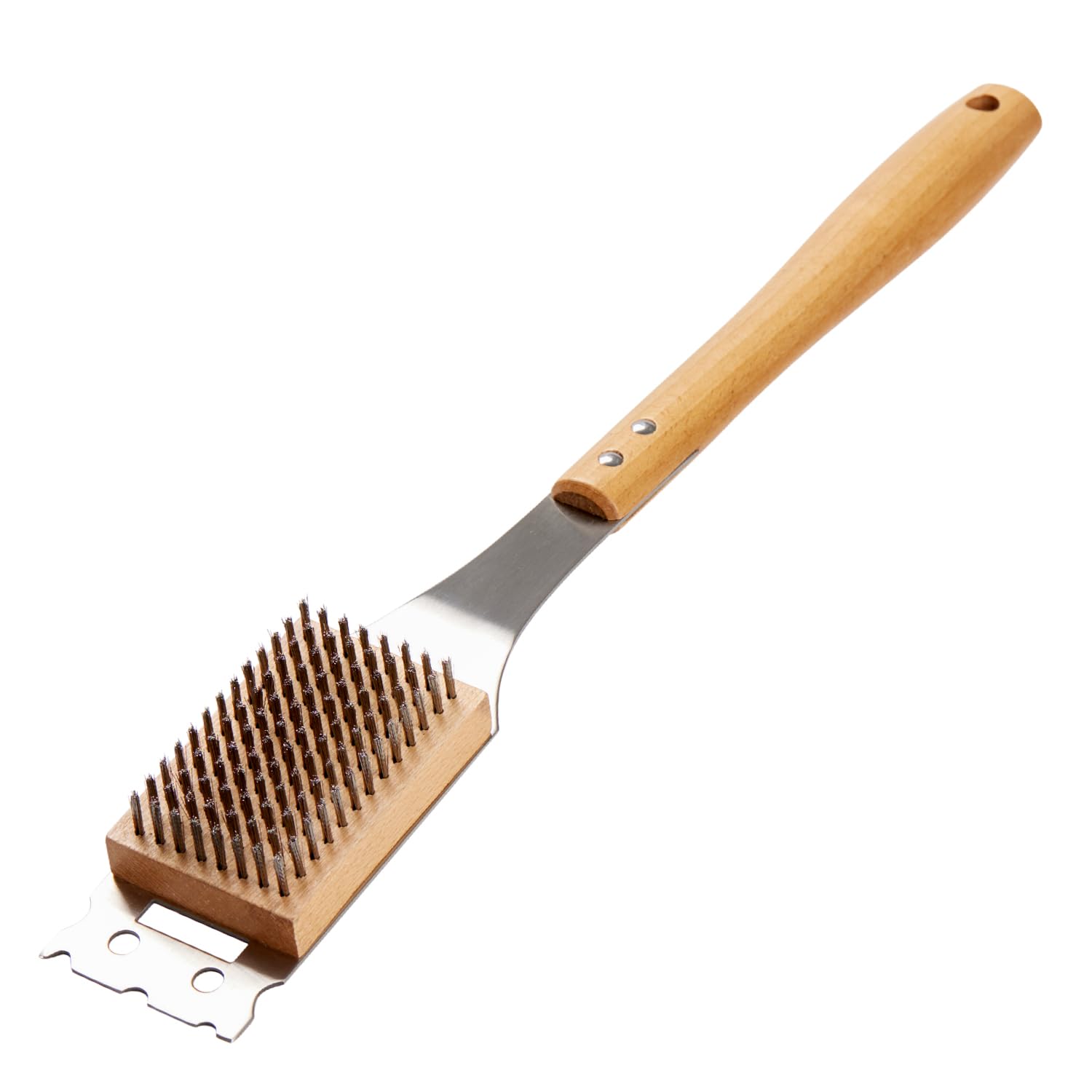 ROCKSHEAT Grill Brush and Scraper, 16.9" Grill Cleaning Brush with Heat Resistant Stainless Steel Bristles & Comfortable Wood Handle, BBQ Grill Brush for Outdoor Grill, BBQ Accessories Gift for Men