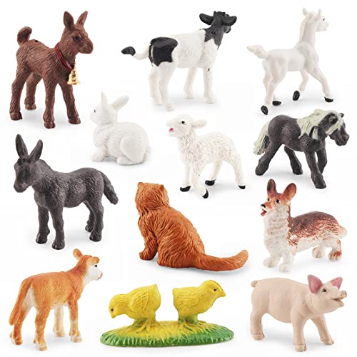 HINAA Bauernhoftierfiguren,12-teilige Farm Toys Miniatur | Simulation Miniatur-Bauernhoftier-Spielzeug-Kuchenaufsatz…